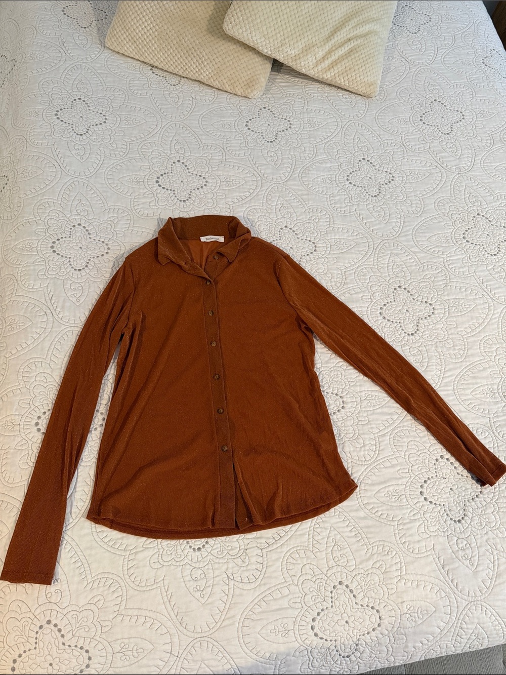 Rust with gold specks Button-Up Long Sleeve Top